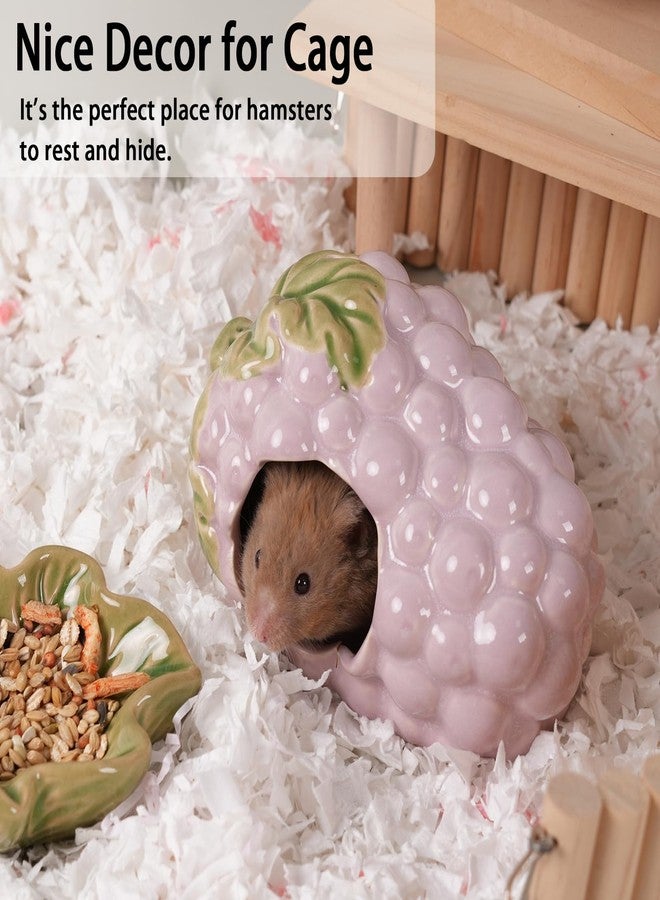 Deapeey Ceramic Hamster Hideout,Grape Dwarf Hamster House,Guinea Pig Habitat Decor, Hideaway House for Gerbil, Cool Bed for All Season - Image 5